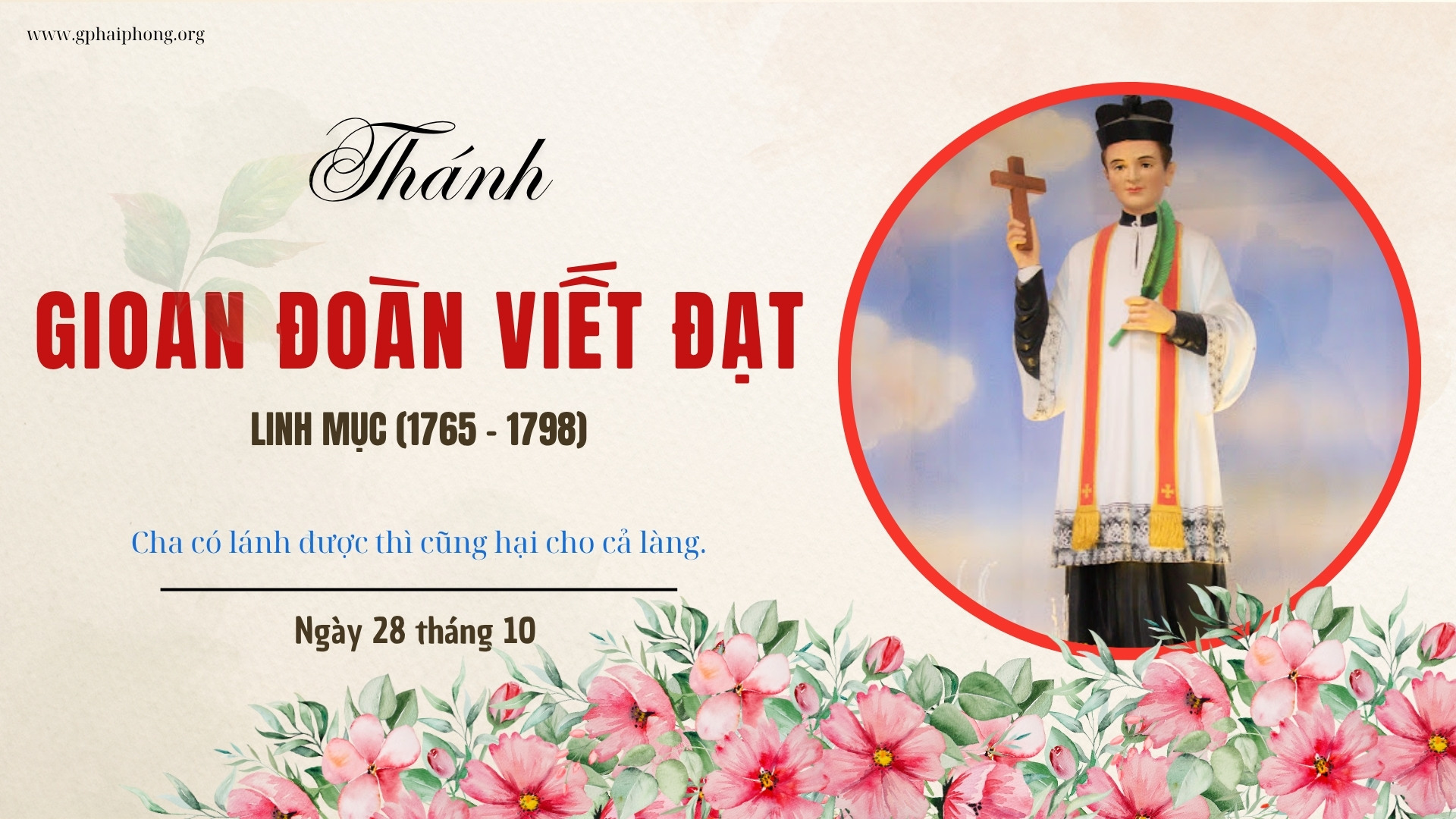 Thánh Gioan Đoàn Viết Đạt, tử đạo ngày 28 tháng 10 năm 1798